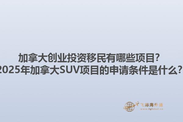加拿大創(chuàng)業(yè)投資移民有哪些項目？2025年加拿大SUV項目的申請條件是什么？